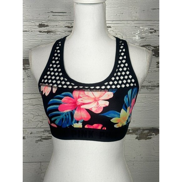 VICTORIA'S SECRET PINK Ultimate Mesh Sports Bra Black/Pink/Blue Sz XS NWOT - Picture 1 of 5